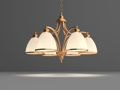 Modern Gold Chandelier with White Shades and Metal Frame for Dining Room 3d model