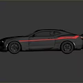 Black Sports Car With Red Stripe Rear Spoiler And Sporty Shiny Exterior