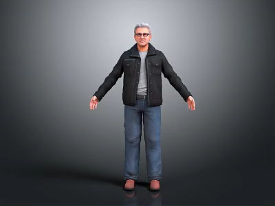 Human Character 3D Model Wearing Black Jacket Gray T-Shirt Blue Jeans And Brown Shoes 3d model