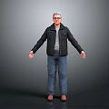 Human Character 3D Model Wearing Black Jacket Gray T-Shirt Blue Jeans And Brown Shoes