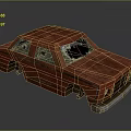 Old Red Toy Car With Broken Windows And Worn Rough Surface