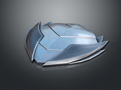 Silver Geometric Metal Armor Piece With Streamlined Cut Surfaces And Futuristic Design 3d model