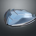 Silver Geometric Metal Armor Piece With Streamlined Cut Surfaces And Futuristic Design