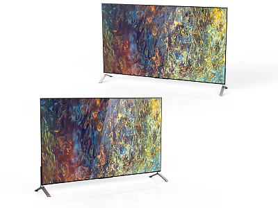 Modern TV With Vibrant Colorful Abstract Screen And Sleek Silver Stands 3d model