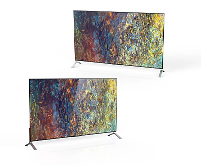 Modern TV With Vibrant Colorful Abstract Screen And Sleek Silver Stands 3d model