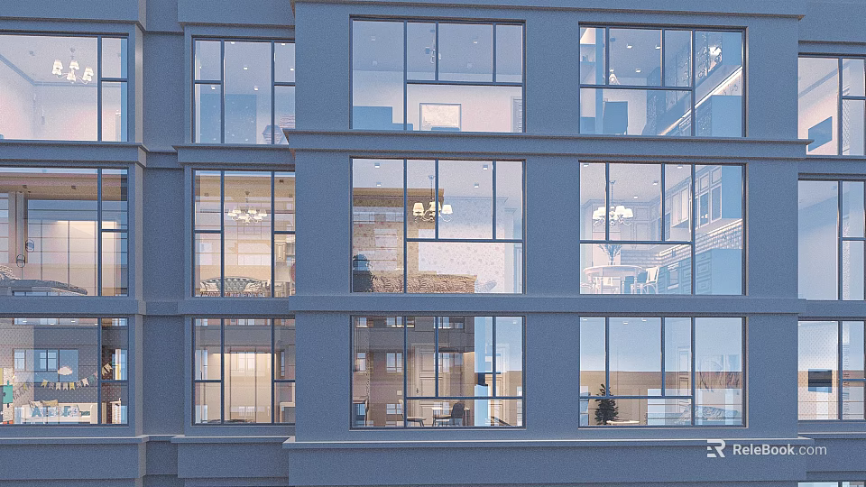 Modern Residential Building With Large Glass Windows And Multi Storey Exterior Design 3d model 