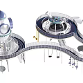 Space Themed Playground Equipment With Multi Level Rocket Shaped Structure And Curved Tracks