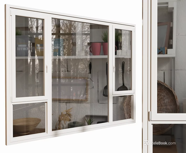 Modern Casement Window With White Frame Clear Glass And Elegant Design For Home Interior 3d model 