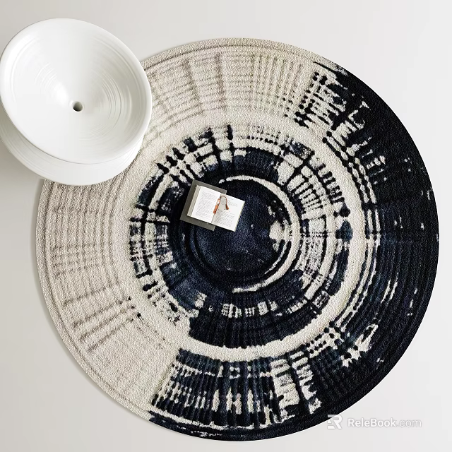 Modern Round Rug with Black and White Pattern for Home Decor 3d model 