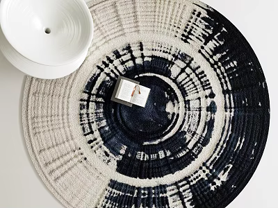 Modern Round Rug with Black and White Pattern for Home Decor 3d model