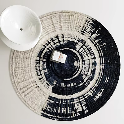 Modern Round Rug with Black and White Pattern for Home Decor 3d model