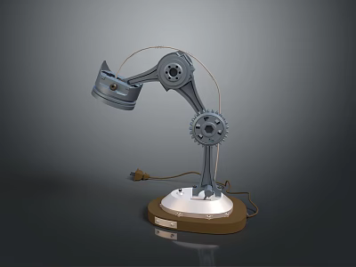 Vintage Industrial Desk Lamp With Metal Structure Gear Design And Brown Base 3d model