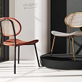 Modern Leisure Chairs With Woven Rattan Back Black Gold Metal Frame And Orange White Seats