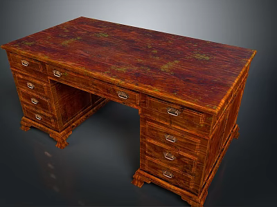 Classic Mahogany Desk With Multiple Drawers And Intricate Carved Legs 3d model