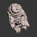 Pink Tardigrade Model With Wrinkled Body And Green Accents On Dark Surface