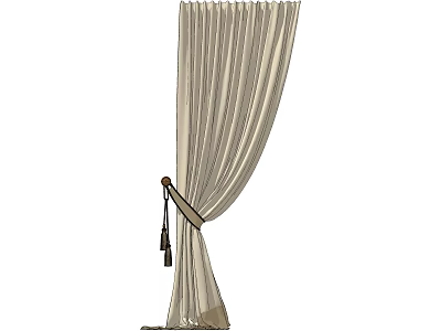 Elegant Beige Linen Curtain With Pleated Design And Tassel Tieback For Home Decor 3d model