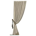 Elegant Beige Linen Curtain With Pleated Design And Tassel Tieback For Home Decor
