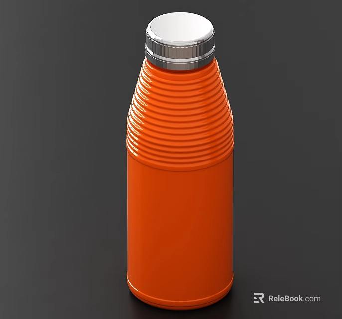 Orange Water Bottle With Silver Cap And Ribbed Design For Daily Use 3d model 