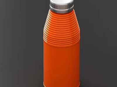 Orange Water Bottle With Silver Cap And Ribbed Design For Daily Use 3d model