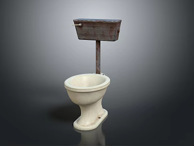 Old Fashioned Ceramic Toilet With Overhead Water Tank For Home Bathroom 3d model