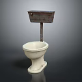Old Fashioned Ceramic Toilet With Overhead Water Tank For Home Bathroom