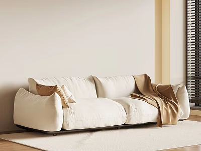 Modern White Two Seater Sofa With Soft Pillows And Cozy Blanket 3d model