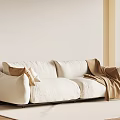 Modern White Two Seater Sofa With Soft Pillows And Cozy Blanket 3d model