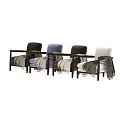 Classic Single Chair With Dark Wooden Armrests Brown Padded Seat And Light Beige Fringed Blanket