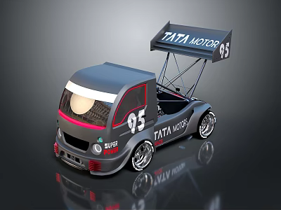 TATA MOTORS 95 Race Car With Large Rear Wing Gray Body Red Accents Sporty Design 3d model