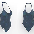 Stylish Dark Blue One Piece Swimsuit With Green Leaf Pattern And Halter Neck Design