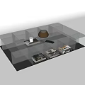Modern Glass Coffee Table with Layered Shelves Decorative Bowl and Magazines