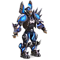 Fantasy Warrior Character With Mythical Creature Inspired Blue Black Spiked Armor And Glowing Accents