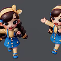 Cartoon Girl In Blue Overalls Yellow Top With Polka Dot Headband Cheerful Pose