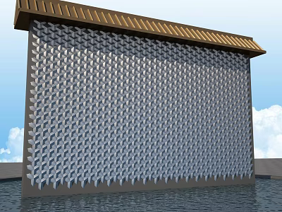 Iron Art Screen Wall with Regular Geometric Pattern Brown Eave and Blue Sky Water Background 3d model