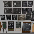 Various Commercial Blackboard Menu Boards With Wall Mounted And Standing Wooden Frames 3d model