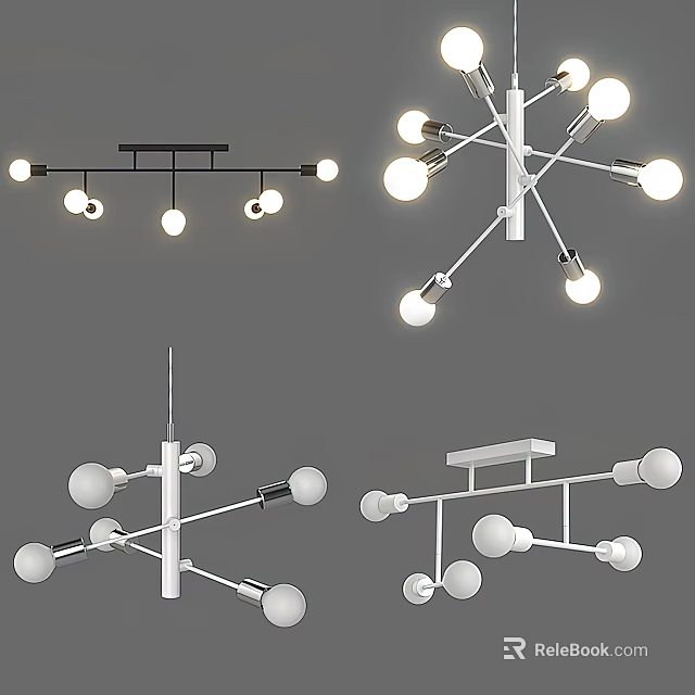 Modern Chandelier Design Featuring Multiple Spherical Bulbs And Metal Frame Elements 3d model 