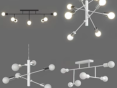 Modern Chandelier Design Featuring Multiple Spherical Bulbs And Metal Frame Elements 3d model