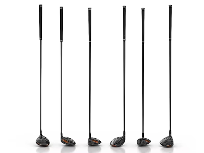 Set of Six Golf Clubs Sports Equipment with Black Shafts and Different Head Designs 3d model