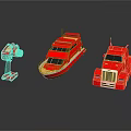 3D Rendered Red Yacht Among Red Models