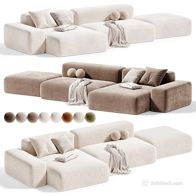 Plush Modular Leisure Sofa Combinations With Multiple Color Options For Cozy Modern Home Living Room 3d model 