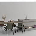 Modern Dining Table Set with Stylish Chairs and Decorative Side Cabinet Design 3d model