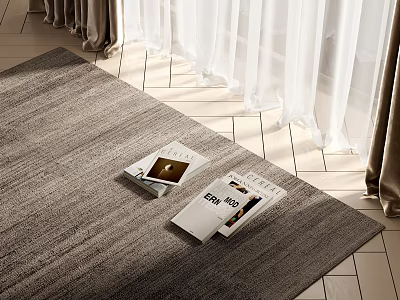 Light Brown Square Rug With Magazines On Tile Floor 3d model