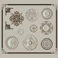 Ornate Carved Decorative Elements with Circular Floral Patterns for Wall Decor