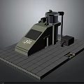 Industrial Scene Component Model With Sloped Panel Cylindrical Tower Black Boxes And Grid Floor Tiles 3d model