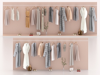 Clothes Clothing Shoes Hats Hanging Area Hanger Bag Bathrobe Skirt 3d model