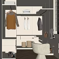 Modern Walk in Closet Interior With Hanging Clothes Shelves Drawers And Dressing Table