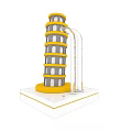 Three Pisa Tower Like Art Installations With Yellow Base And Curved Pipes