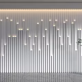 Modern Sofa Accent Wall With Vertical Slats And Lights 3d model