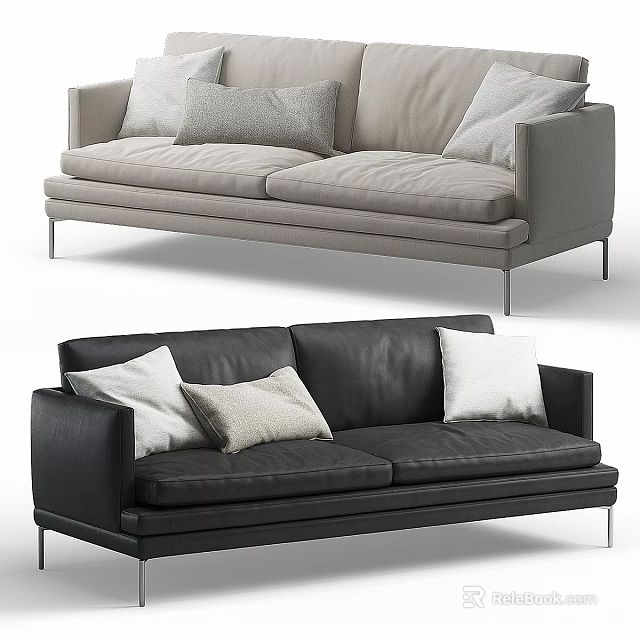 Modern Two Seater Sofa Designs in Fabric and Leather with Decorative Pillows 3d model 