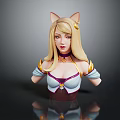 Cat Eared Female Character 3D Model Bust Blonde Long Hair Purple White Outfit Arm Cuffs